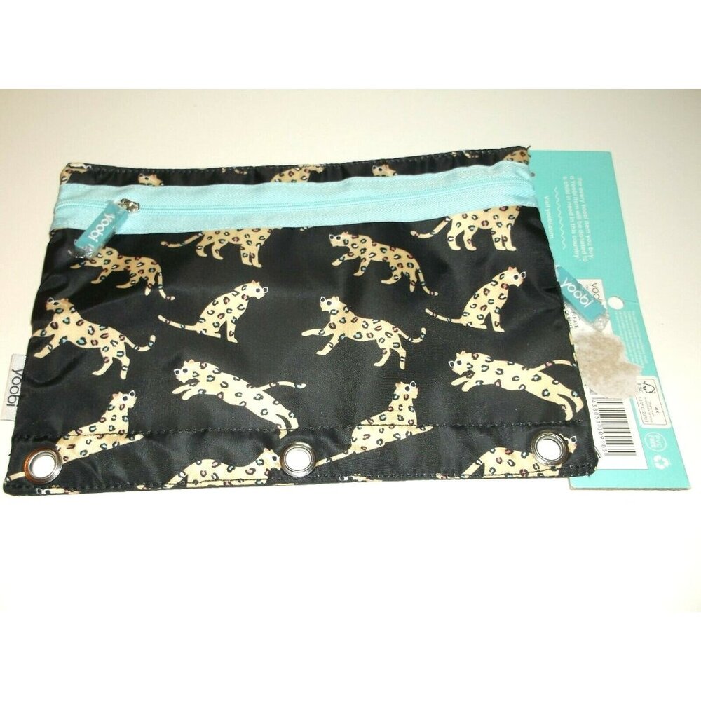 Yoobi Binder Zip Pouch Blue Pencil Case Cool Cheetah in Sunglasses SC060